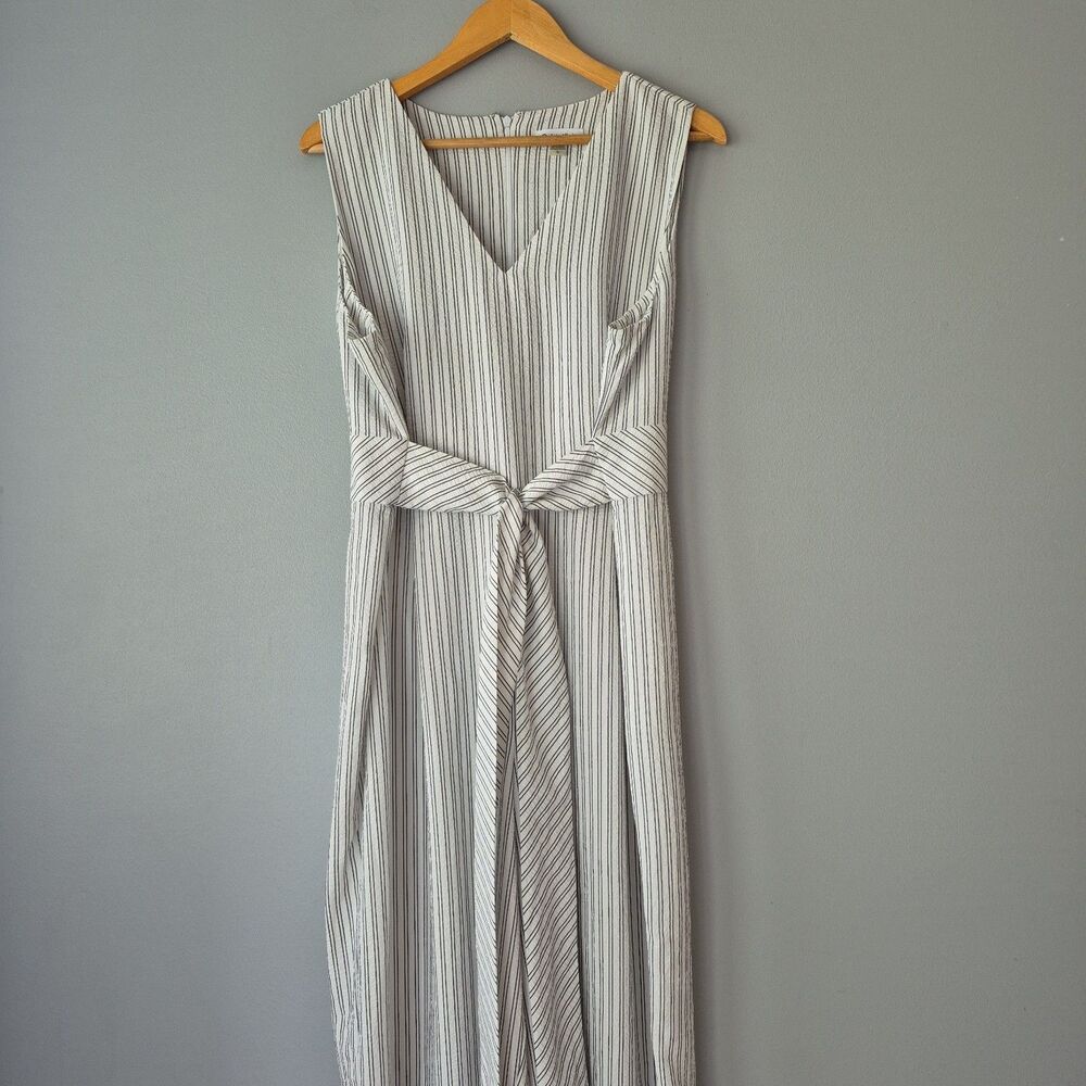 Calvin Klein White Gray Striped Sleeveless Wide Leg Romper Jumpsuit Womens 16